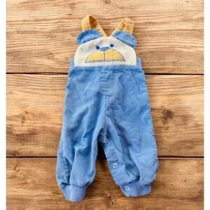 Vintage Baby Boy Blue Health-Tex 3mo Corduroy Bear Overalls 70's